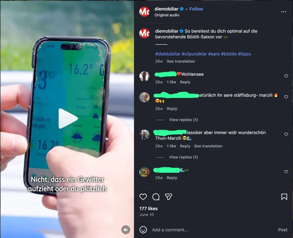 Mobiliar auf Instagram – persönlich und lokal