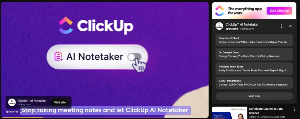 Eine Video Ads Werbung auf Youtube