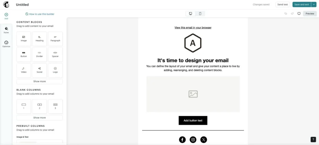 Interface von Mailchimp - Newsletter erstellen