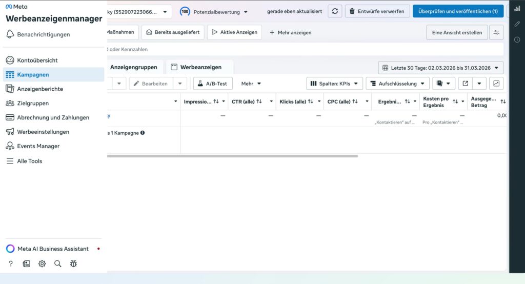 Facebook Ads Übersichtsseite