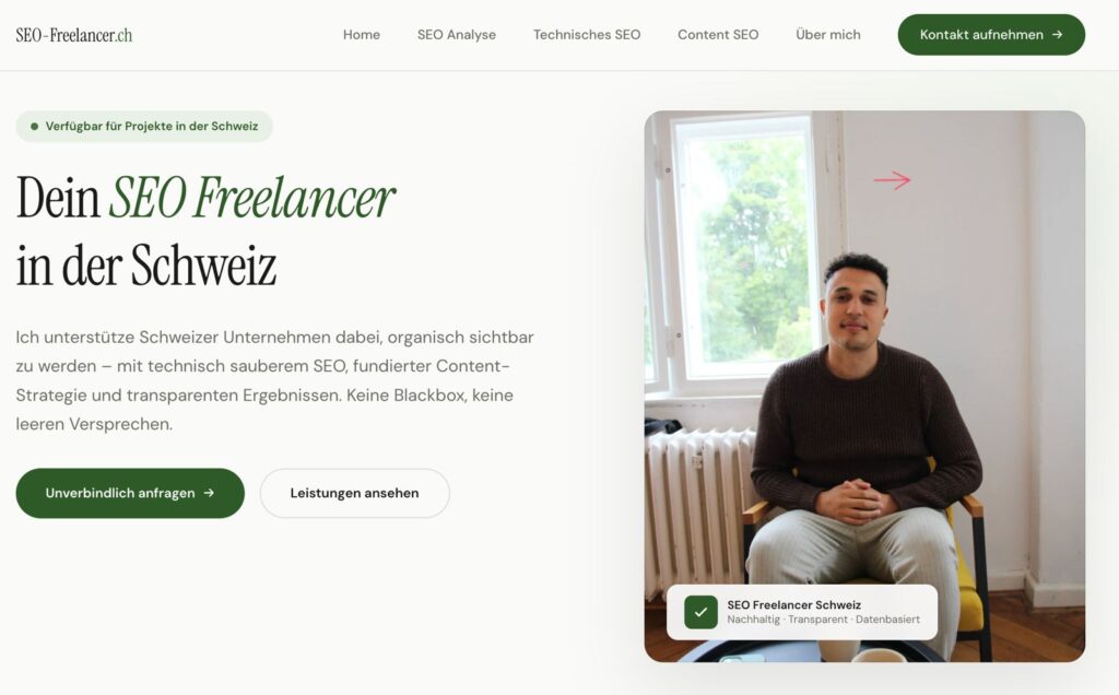 Meine dedizierte Landing-Page für mein SEO Angebot